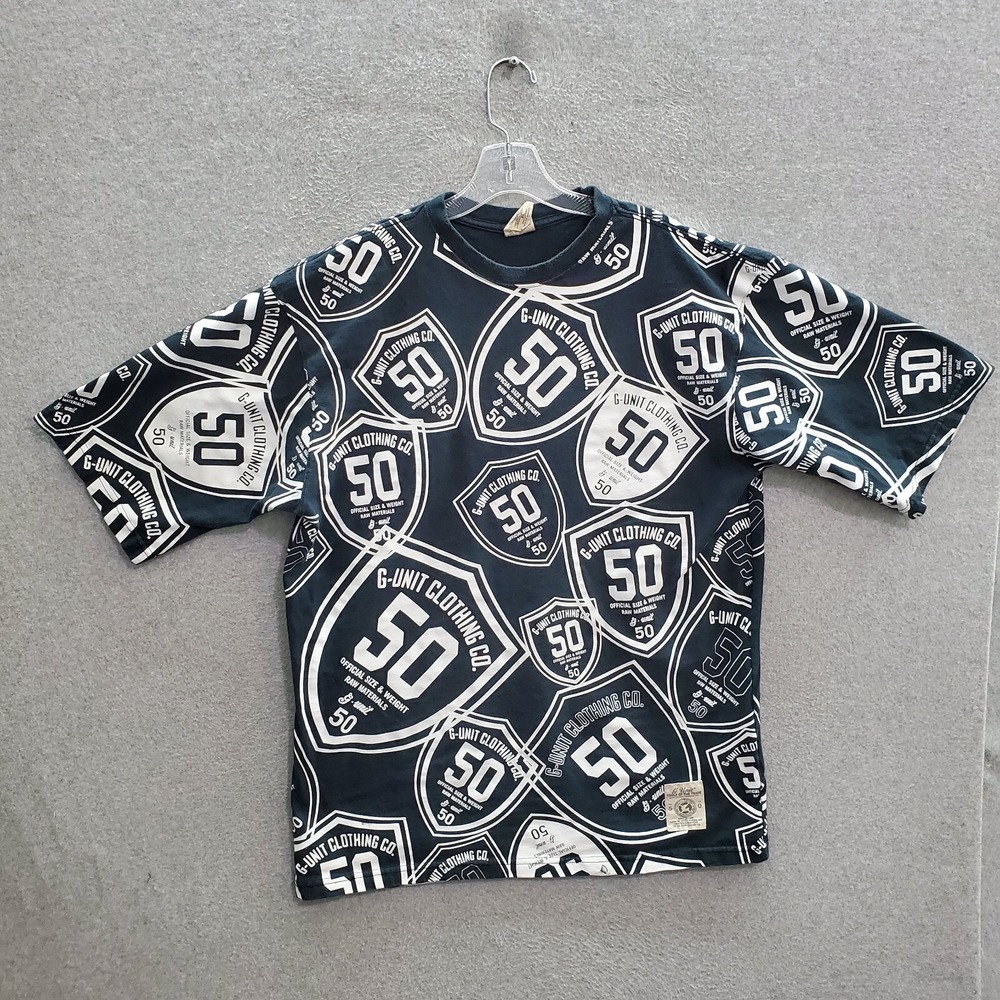 G-Unit‎ Men T-Shirt XL Black Y2K 50 Logo Graphic Allover Print Short Sleeve Tee